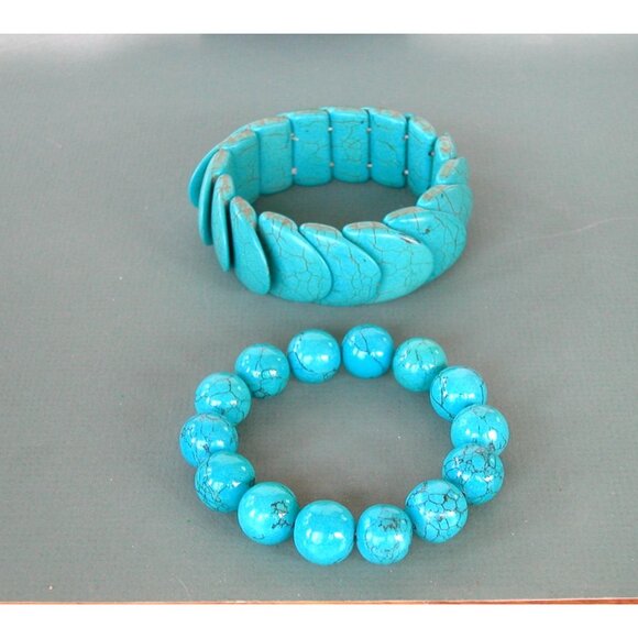 Turquoise Beaded Necklace & 2 Bracelet Set With Mosaic Pendant 26" - Picture 6 of 6